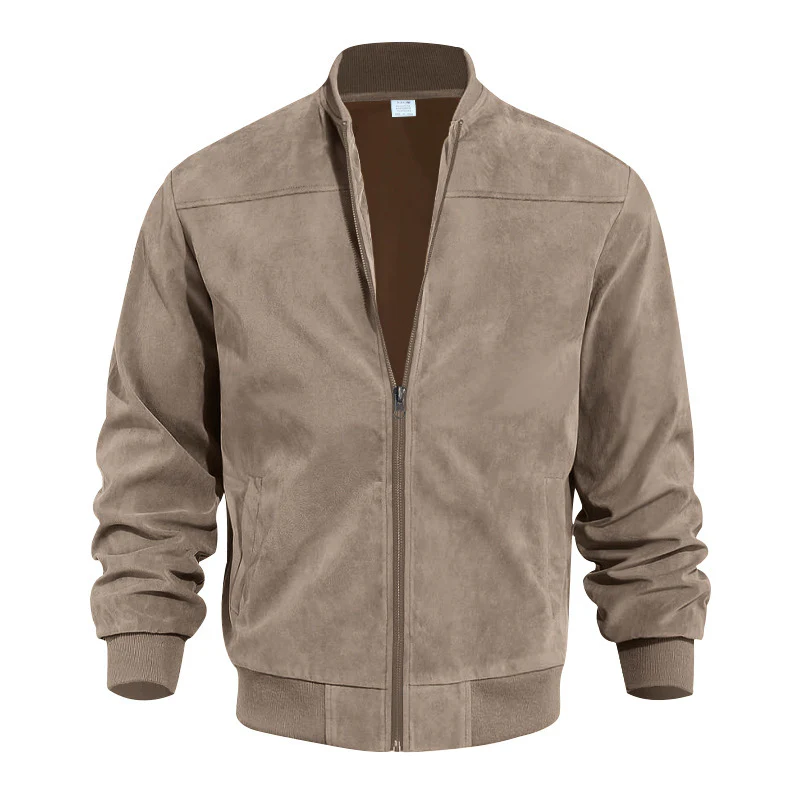 Suede solid-color men's zipper jacket